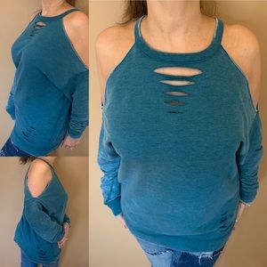 Urban Outfitters cold shoulder sweatshirt distress